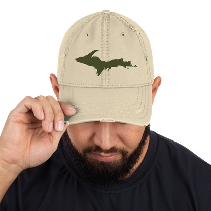 Upper Peninsula Distressed Dad Hat | Army Green