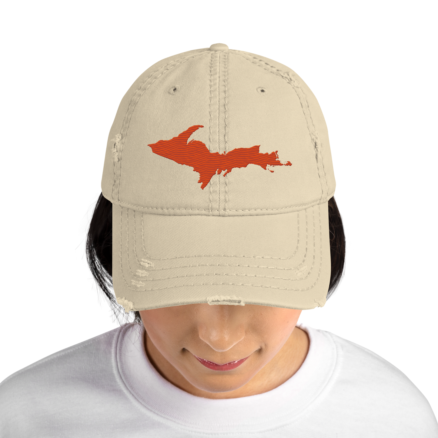 Upper Peninsula Distressed Dad Hat | Maple Leaf Orange