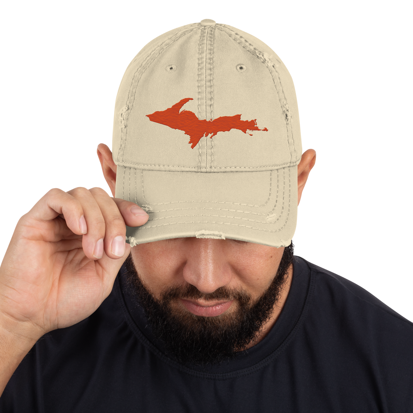 Upper Peninsula Distressed Dad Hat | Maple Leaf Orange