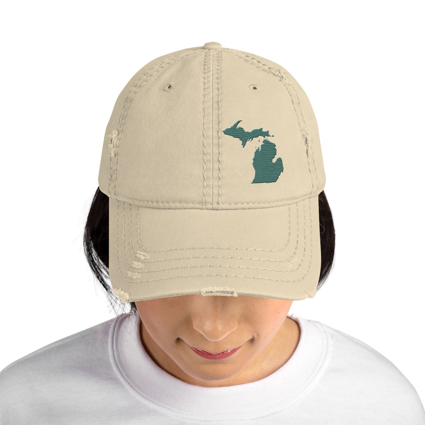 Michigan Distressed Dad Hat | Copper Green Outline