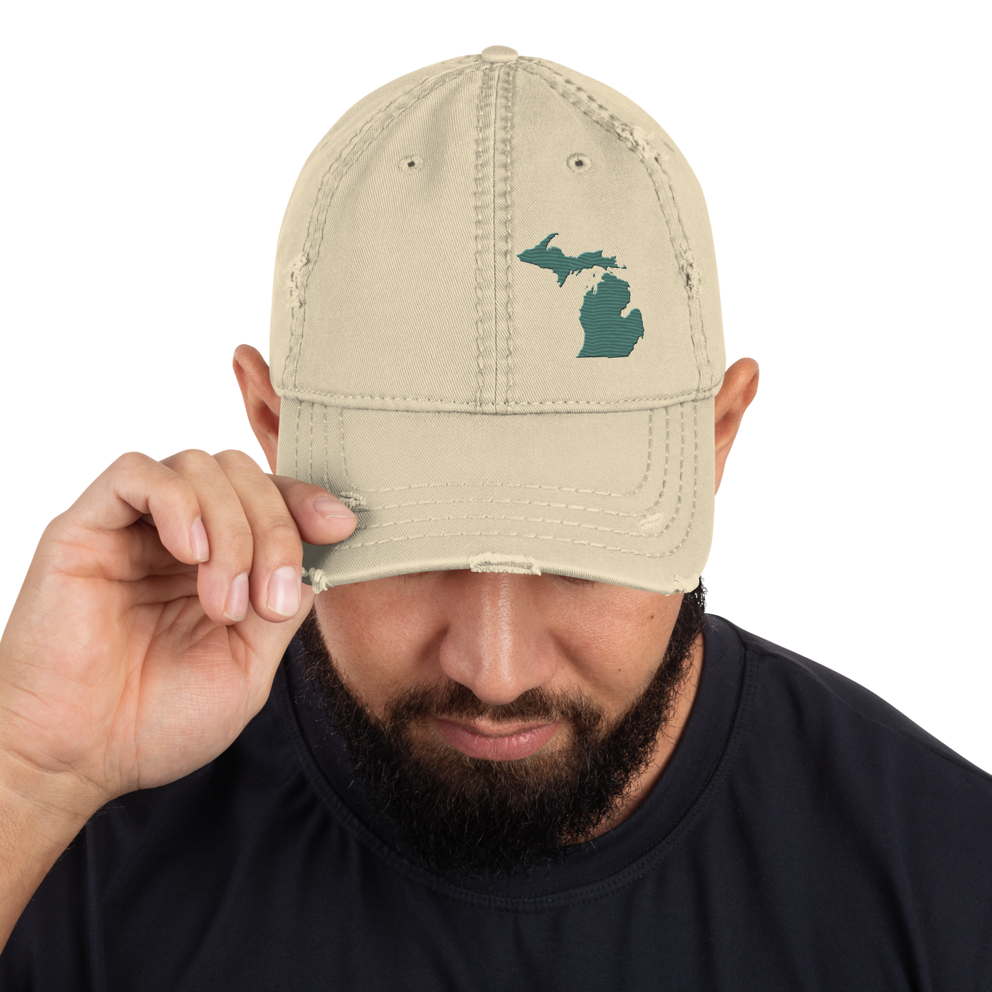 Michigan Distressed Dad Hat | Copper Green Outline