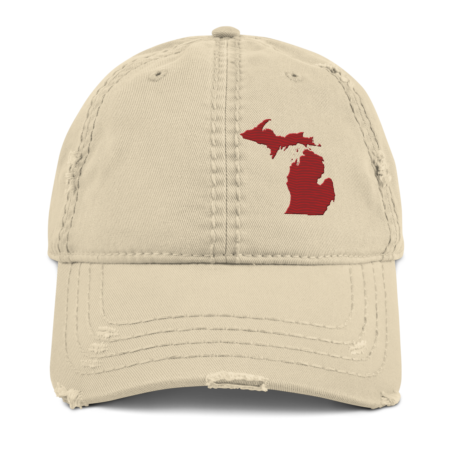 Michigan Distressed Dad Hat | Thimbleberry Red Outline