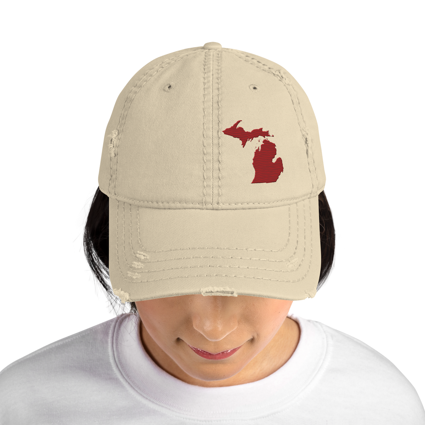 Michigan Distressed Dad Hat | Thimbleberry Red Outline