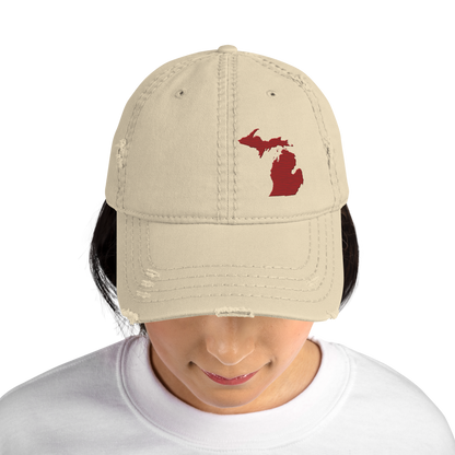 Michigan Distressed Dad Hat | Thimbleberry Red Outline