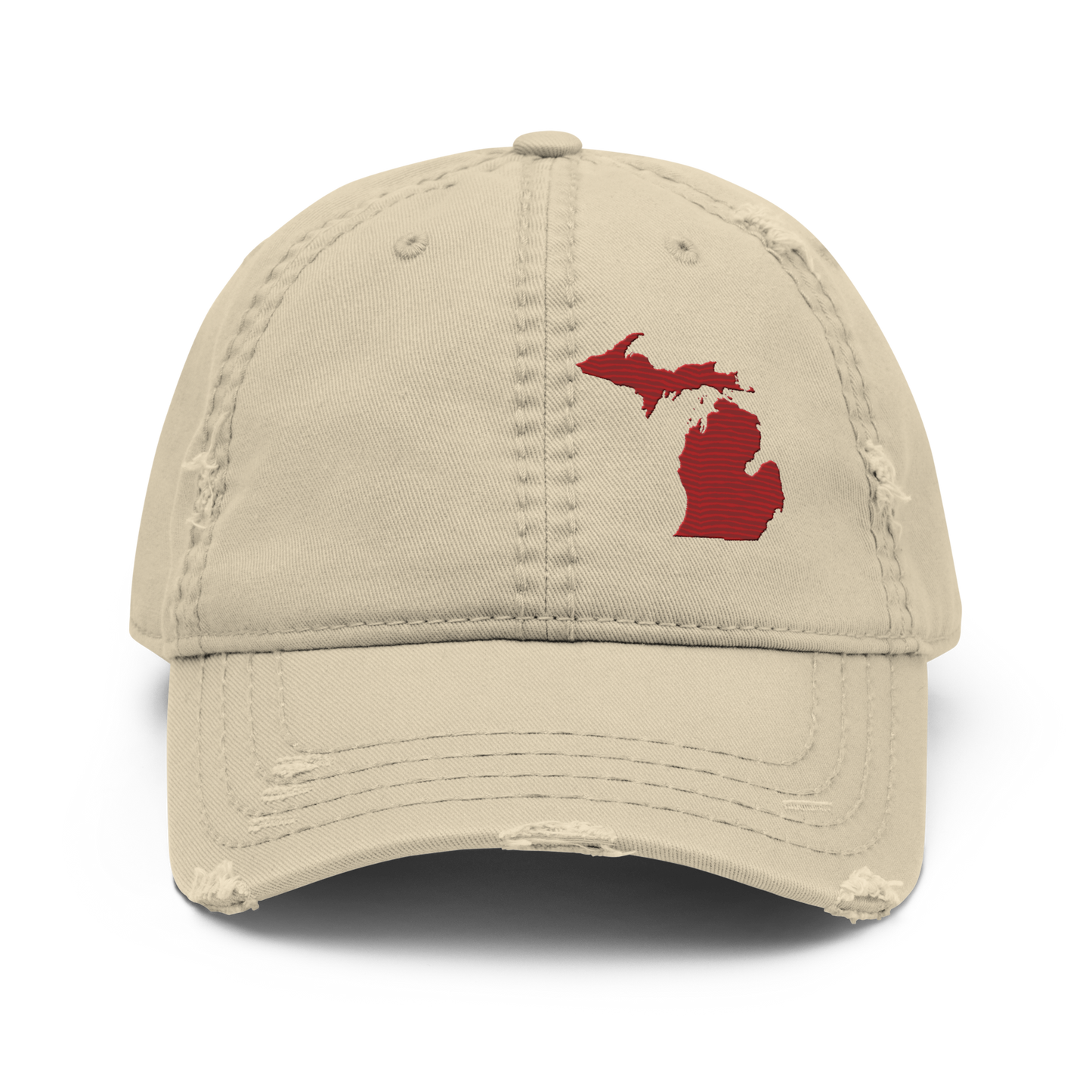 Michigan Distressed Dad Hat | Thimbleberry Red Outline