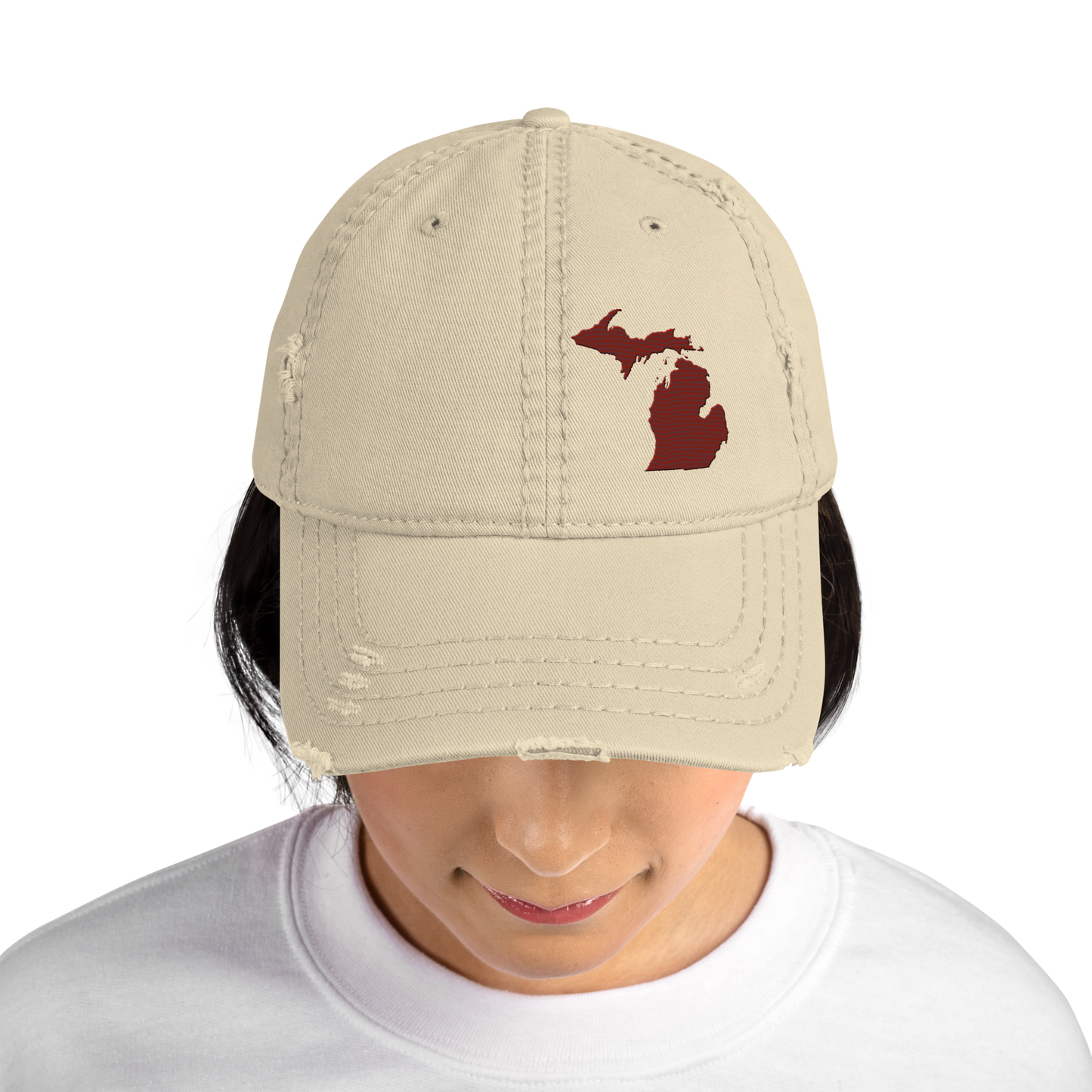 Michigan Distressed Dad Hat | Cherryland Red Outline