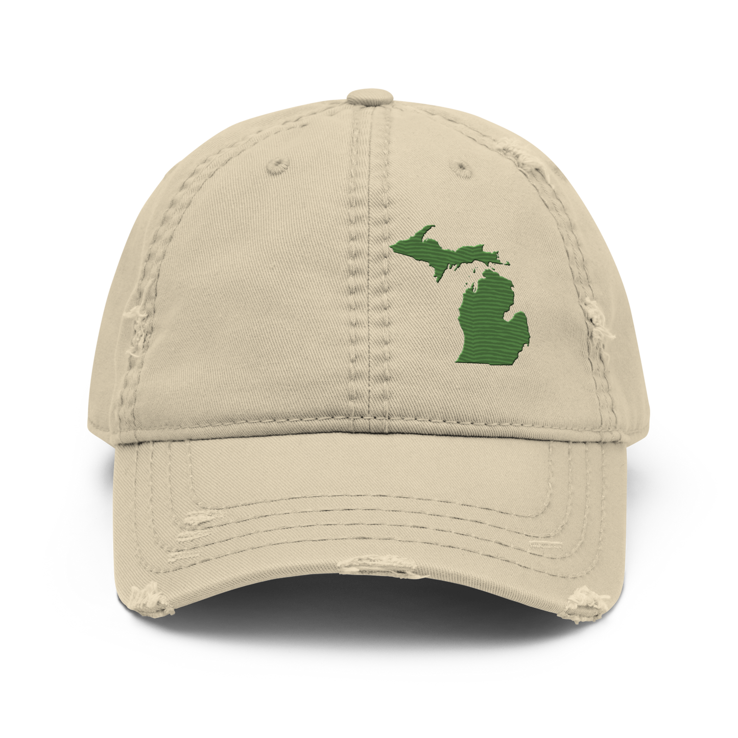 Michigan Distressed Dad Hat | Pine Green Outline