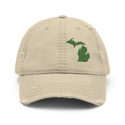 Michigan Distressed Dad Hat | Pine Green Outline