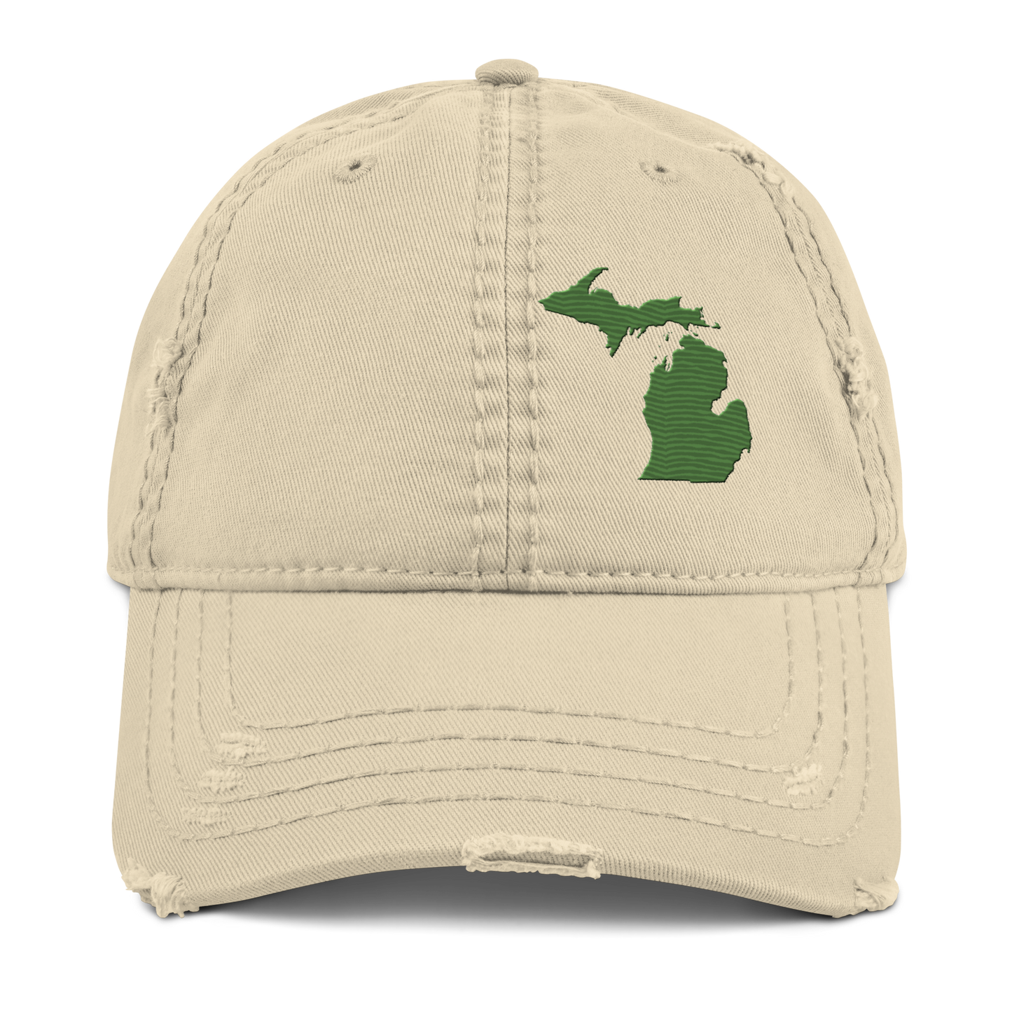 Michigan Distressed Dad Hat | Pine Green Outline