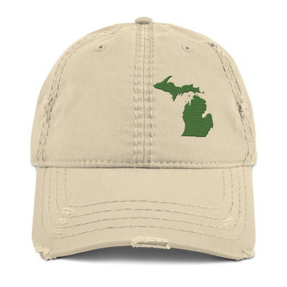 Michigan Distressed Dad Hat | Pine Green Outline