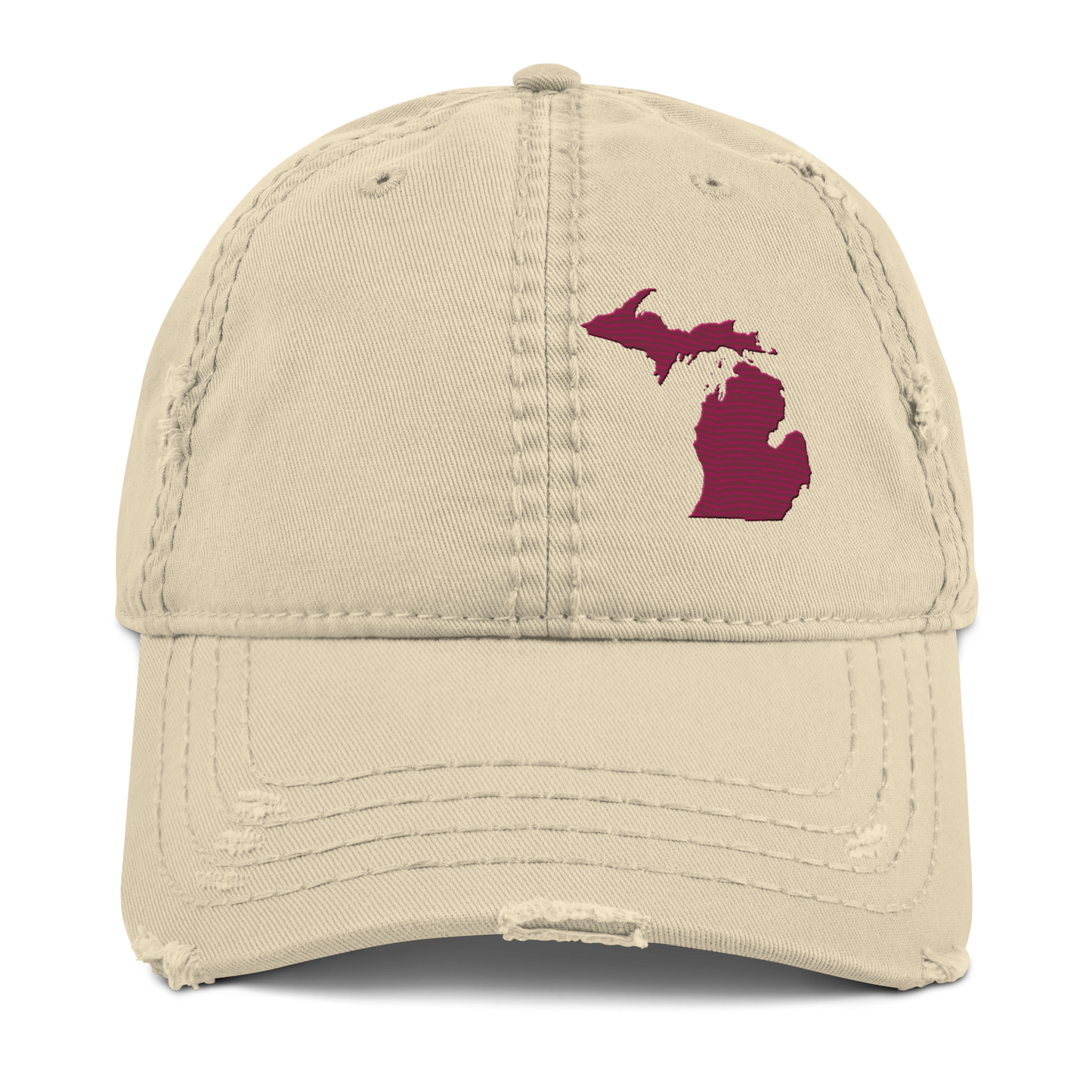 Michigan Distressed Dad Hat | Ruby Red Outline