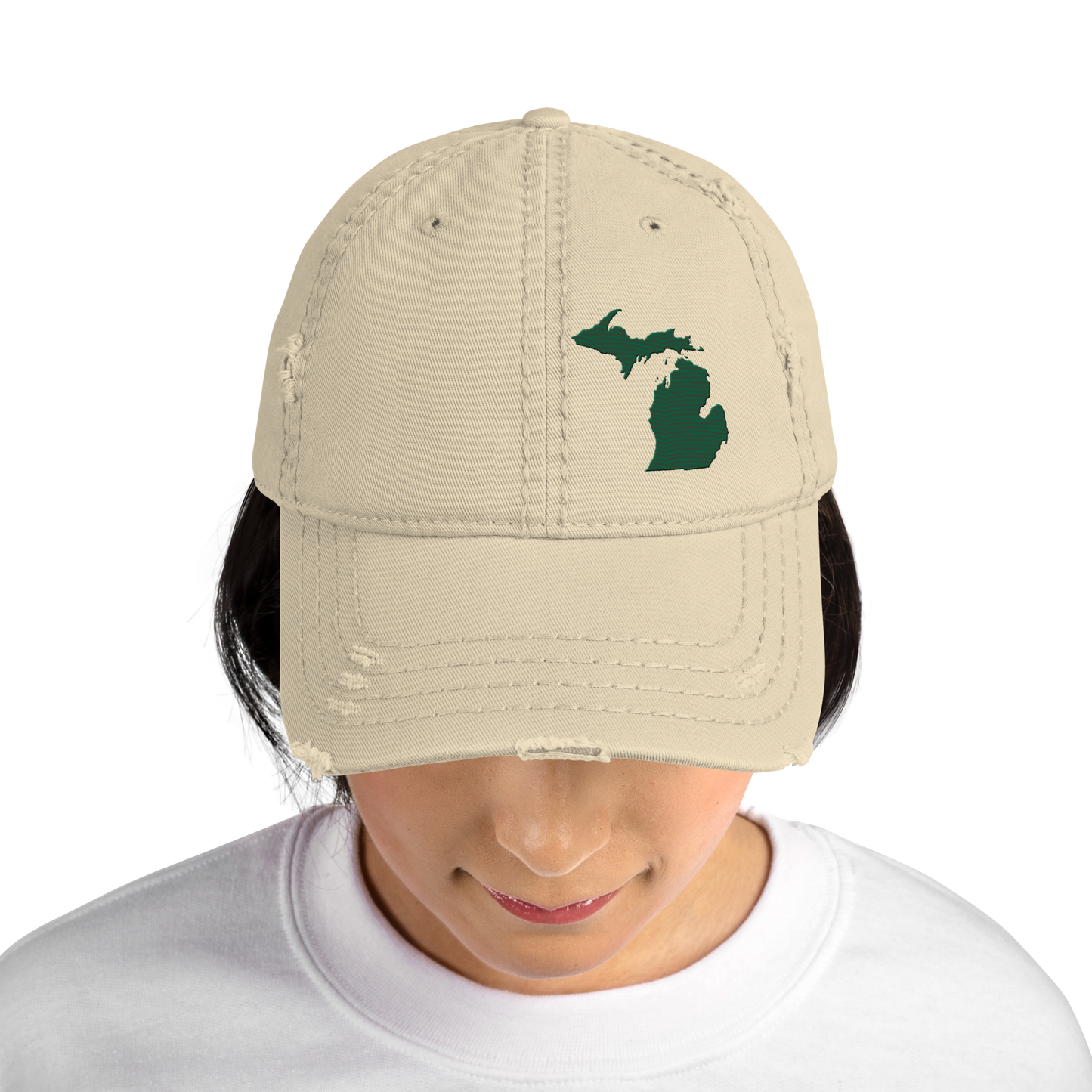 Michigan Distressed Dad Hat | Superior Green Outline