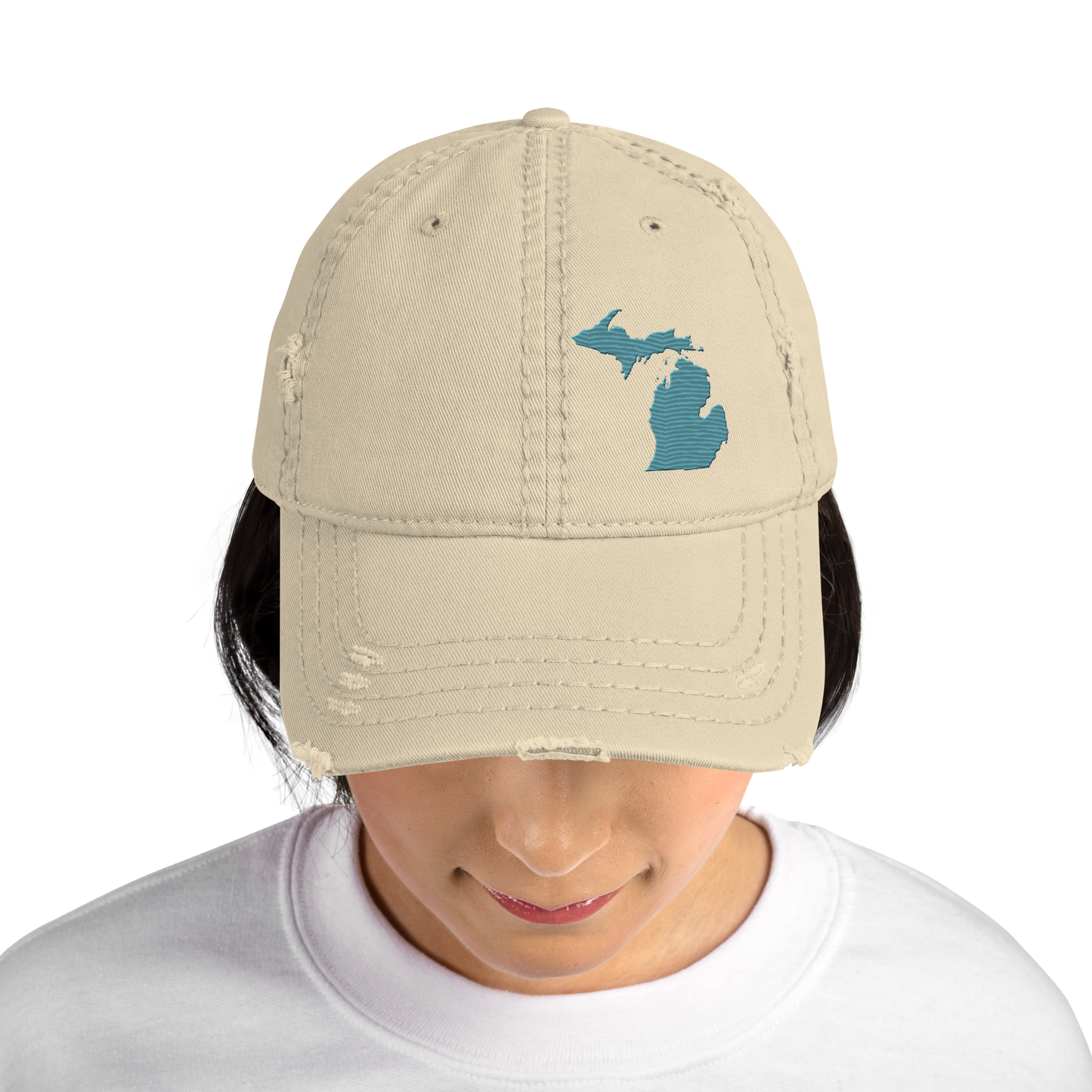 Michigan Distressed Dad Hat | Huron Blue Outline