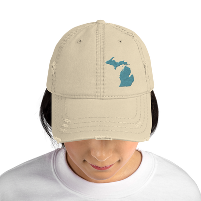 Michigan Distressed Dad Hat | Huron Blue Outline