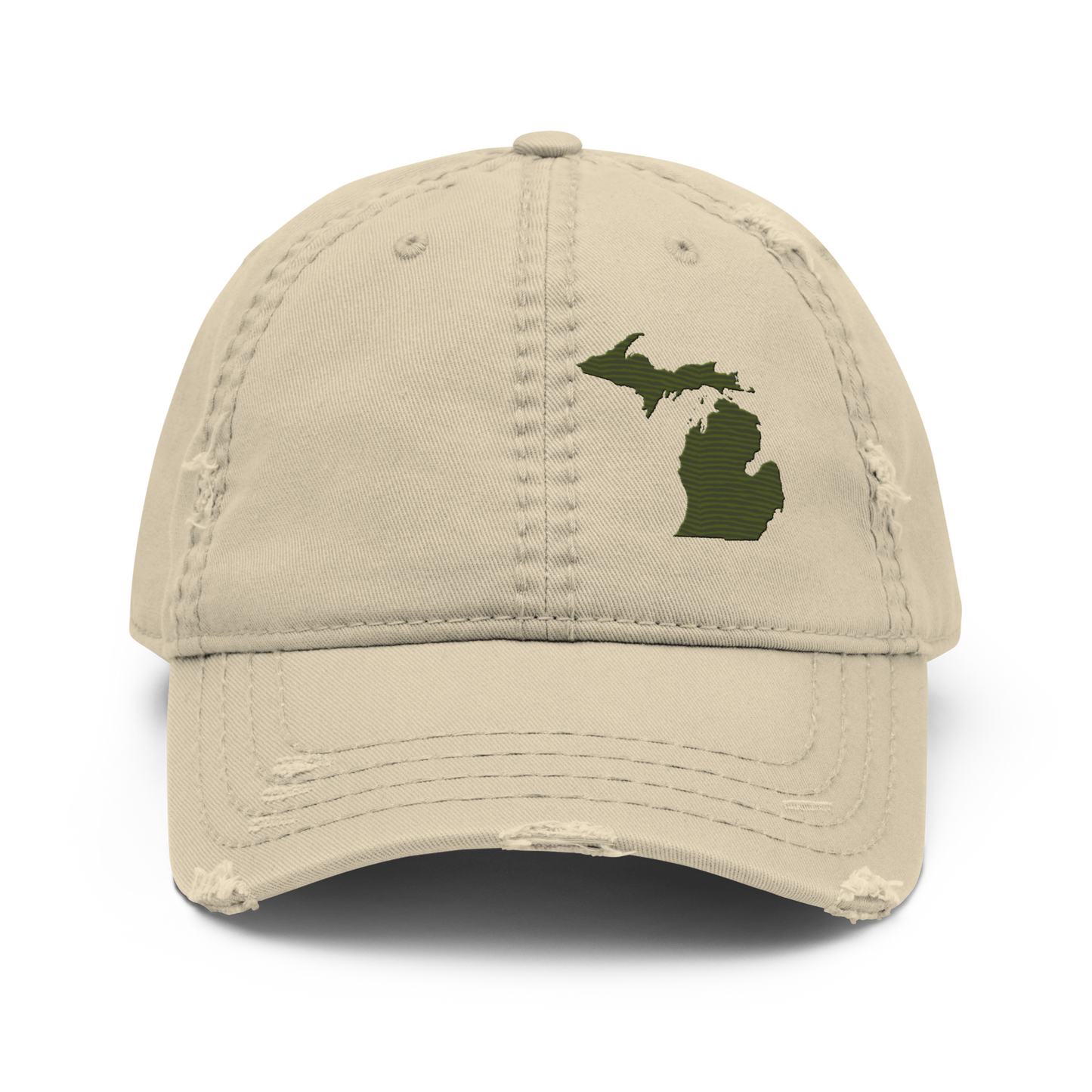 Michigan Distressed Dad Hat | Army Green Outline