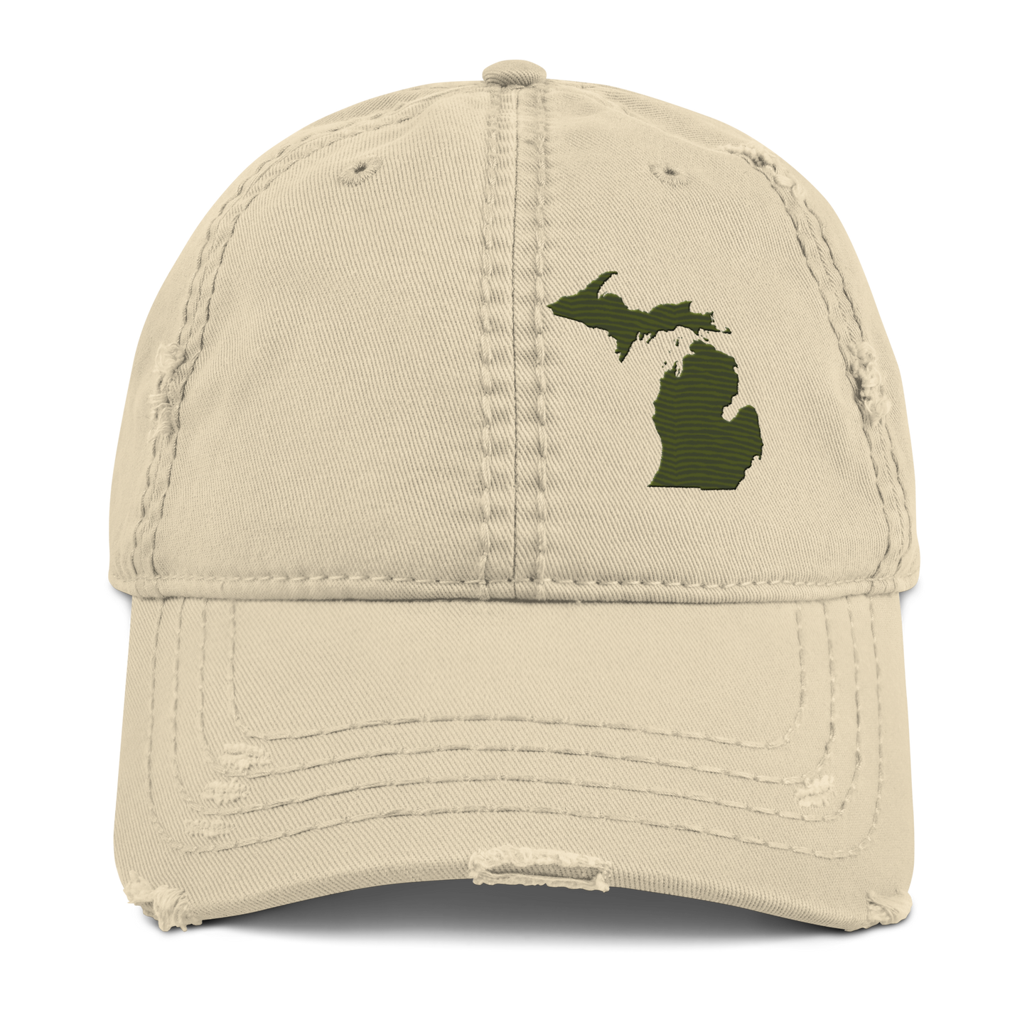 Michigan Distressed Dad Hat | Army Green Outline