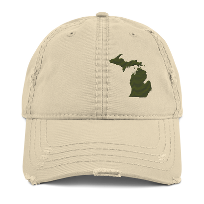 Michigan Distressed Dad Hat | Army Green Outline