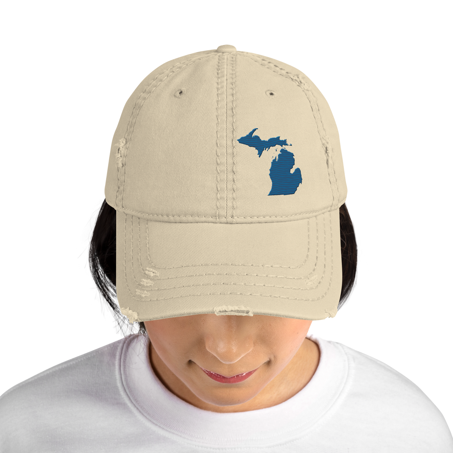 Michigan Distressed Dad Hat | Blueberry Outline