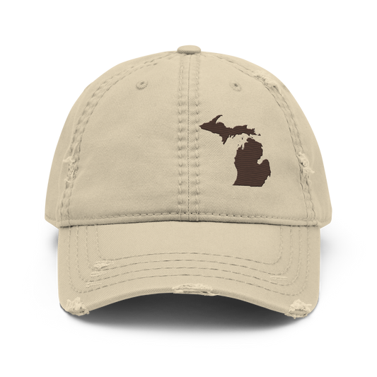 Michigan Distressed Dad Hat | Hickory Brown Outline