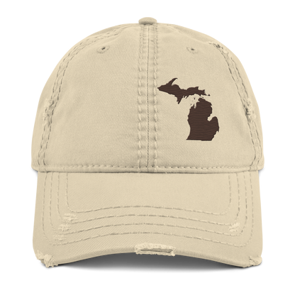 Michigan Distressed Dad Hat | Hickory Brown Outline