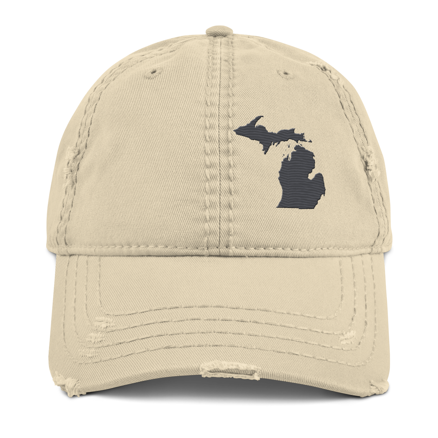 Michigan Distressed Dad Hat | Iron Ore Grey Outline