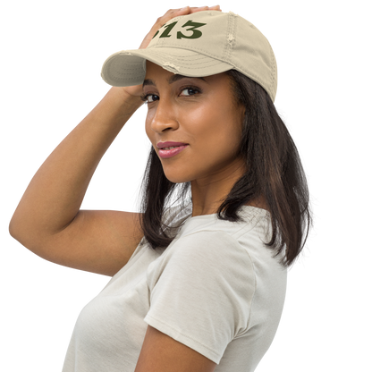 Detroit '313' Distressed Dad Hat (Angry Font) | Army Green