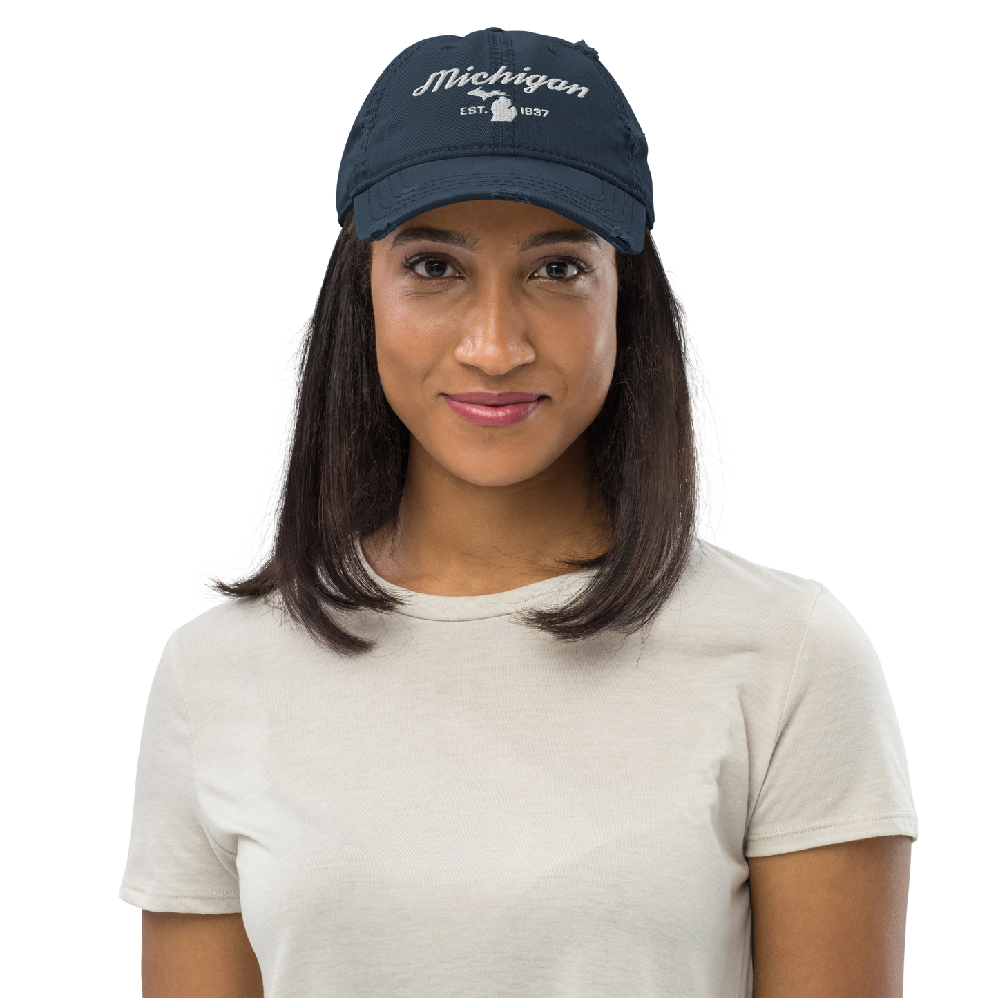 'Michigan EST 1837' Distressed Dad Hat (Script Font)