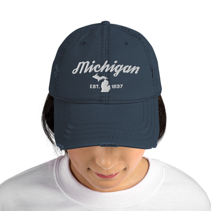 'Michigan EST 1837' Distressed Dad Hat (Script Font)