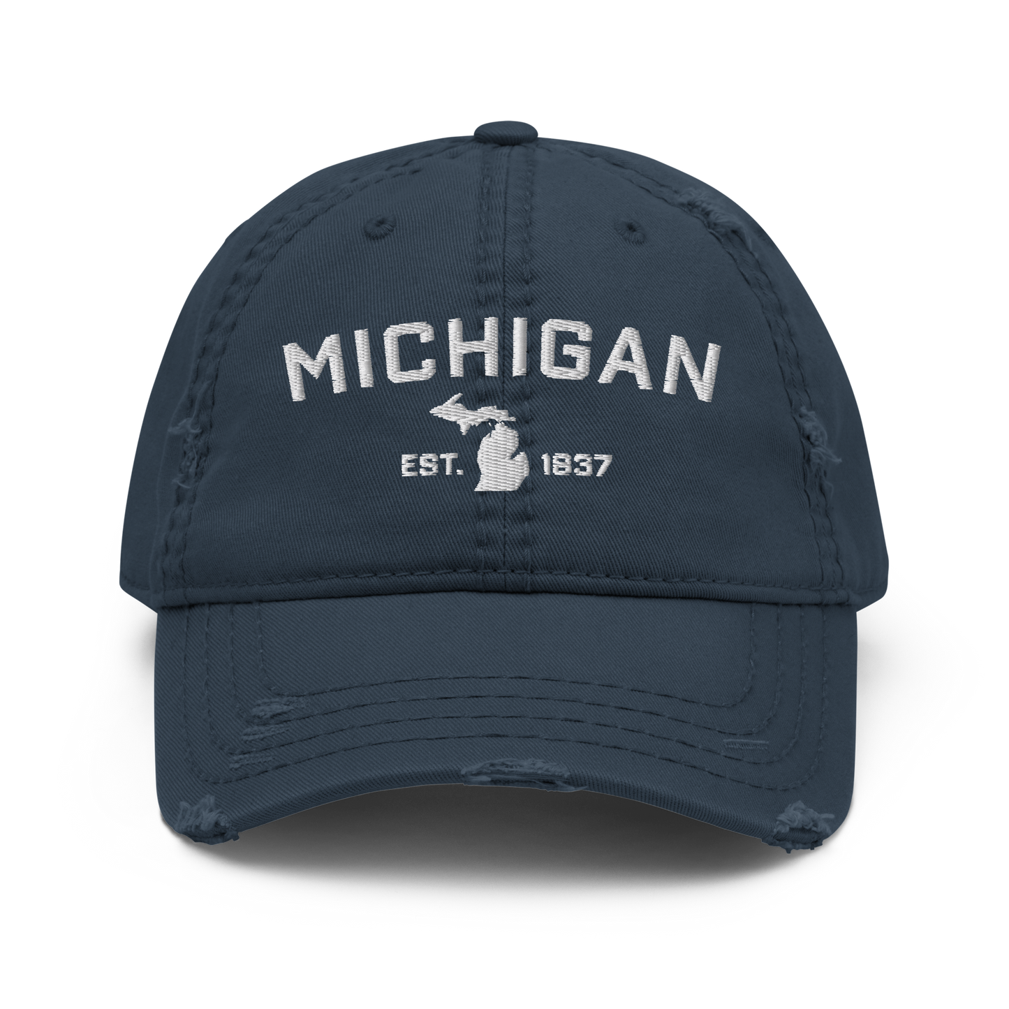 'Michigan EST 1837' Distressed Dad Hat (Athletic Font)