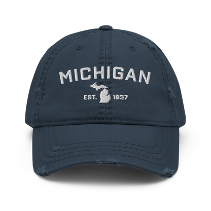 'Michigan EST 1837' Distressed Dad Hat (Athletic Font)