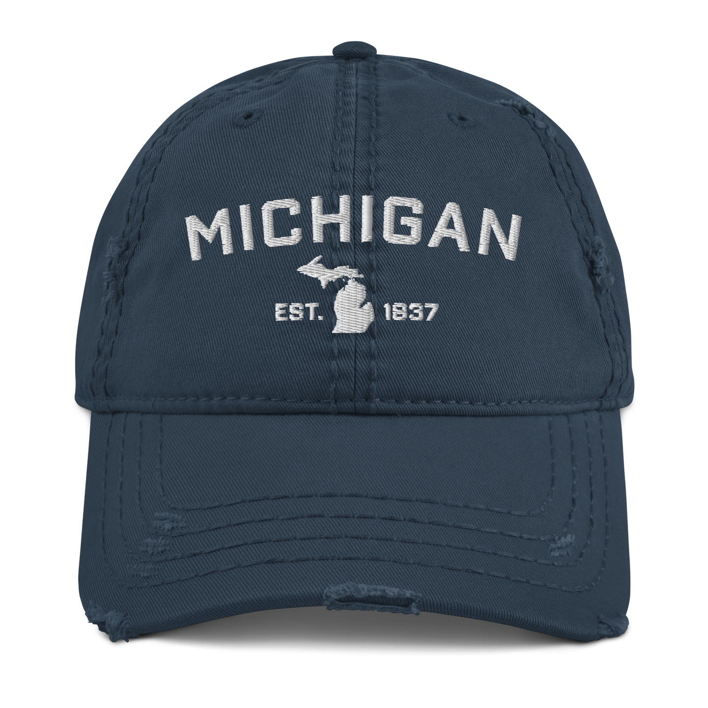 'Michigan EST 1837' Distressed Dad Hat (Athletic Font)