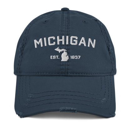 'Michigan EST 1837' Distressed Dad Hat (Athletic Font)