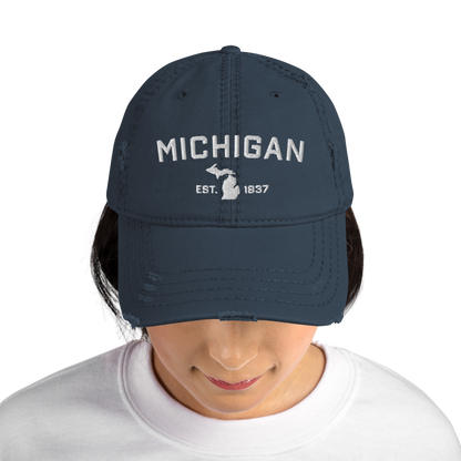 'Michigan EST 1837' Distressed Dad Hat (Athletic Font)