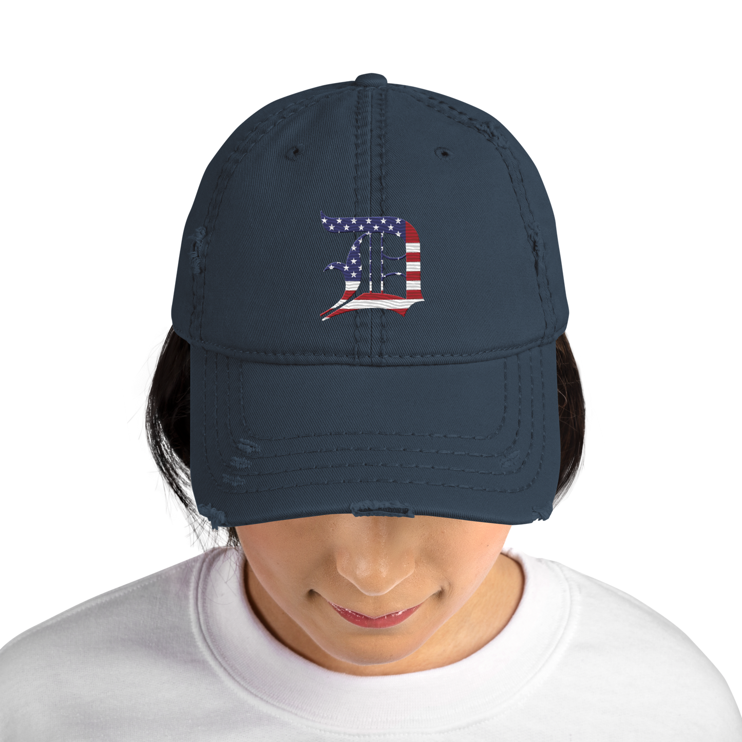 Detroit 'Old English D' Distressed Dad Hat (Patriotic Edition)