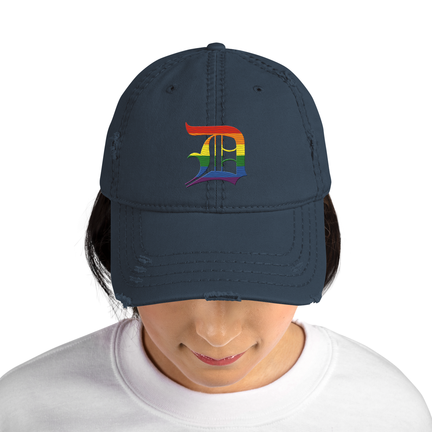 Detroit 'Old English D' Distressed Dad Hat (Rainbow Pride Edition)