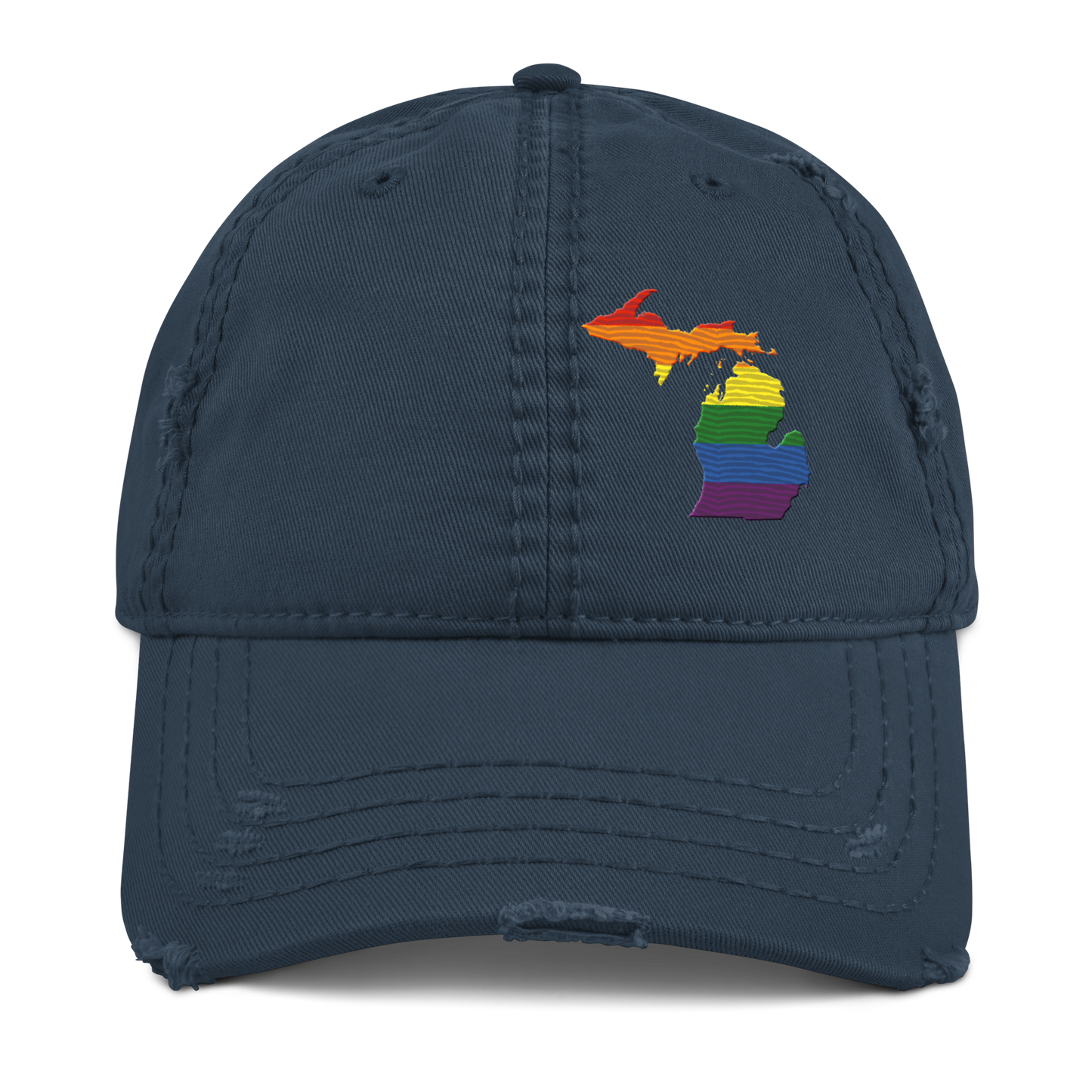 Michigan Distressed Dad Hat (Rainbow Pride Edition)