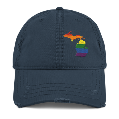 Michigan Distressed Dad Hat (Rainbow Pride Edition)