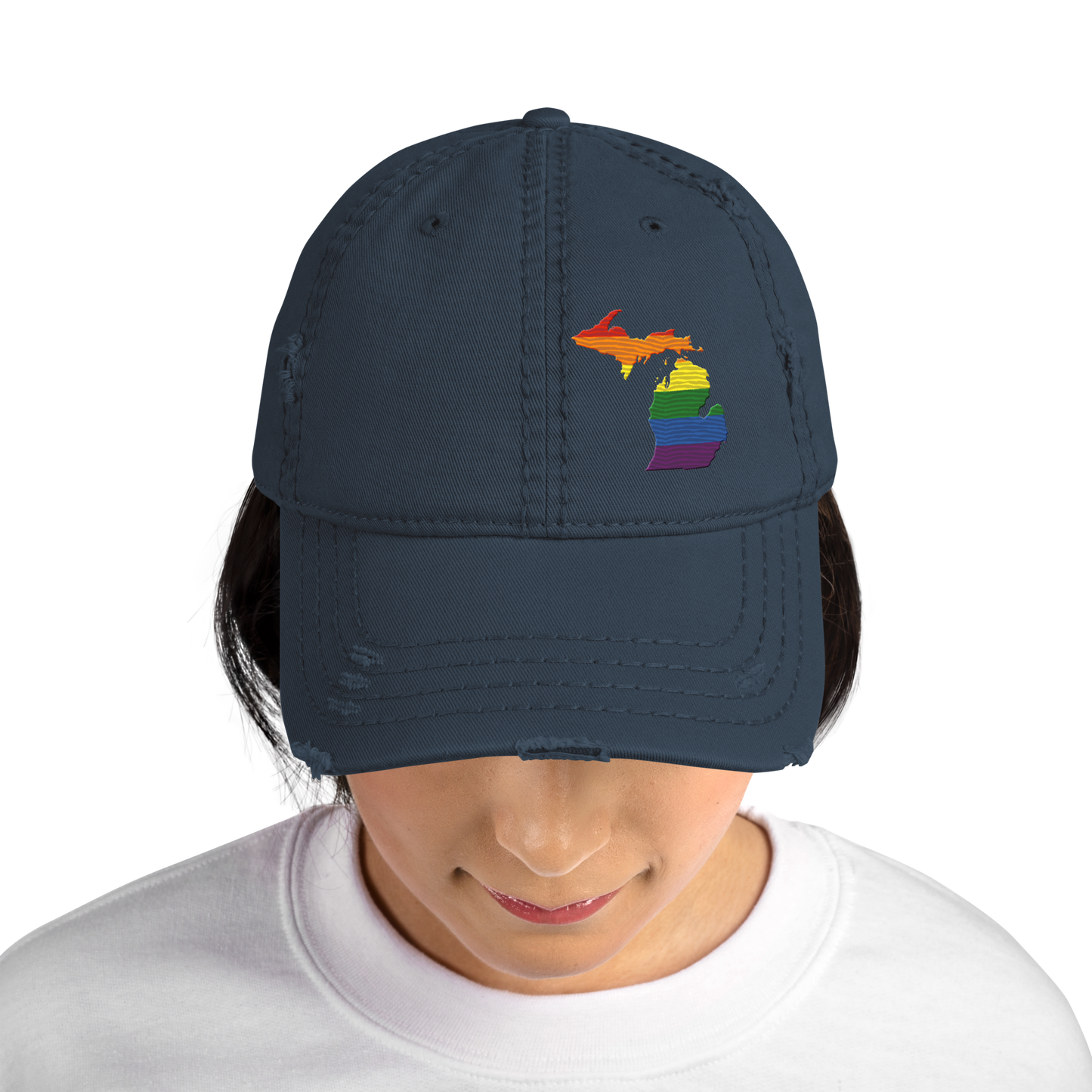 Michigan Distressed Dad Hat (Rainbow Pride Edition)