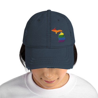 Michigan Distressed Dad Hat (Rainbow Pride Edition)