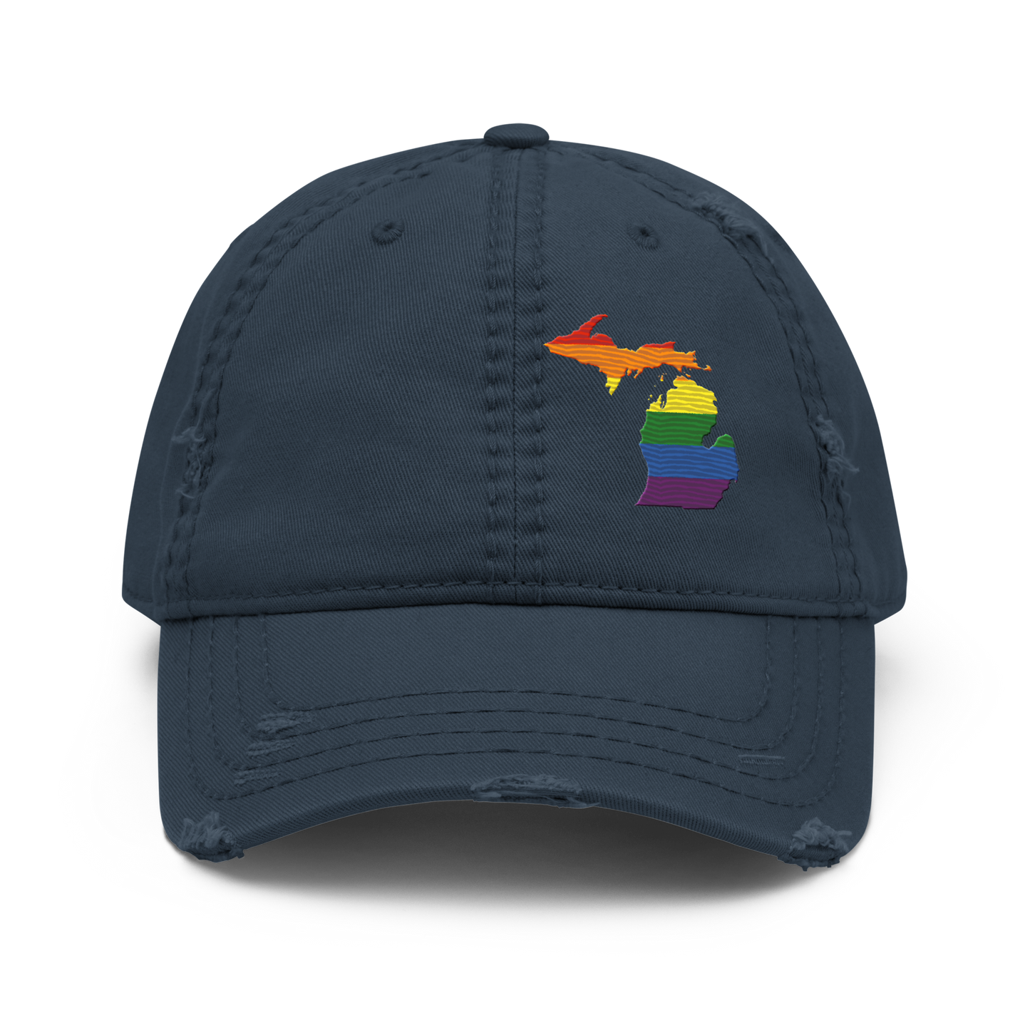 Michigan Distressed Dad Hat (Rainbow Pride Edition)