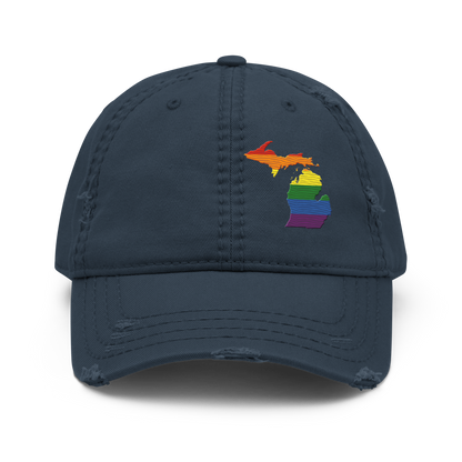 Michigan Distressed Dad Hat (Rainbow Pride Edition)