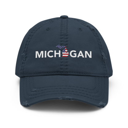 'Michigan' Distressed Dad Hat (Sans Font Patriot Edition)