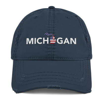 'Michigan' Distressed Dad Hat (Sans Font Patriot Edition)