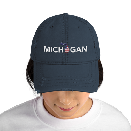 'Michigan' Distressed Dad Hat (Sans Font Patriot Edition)