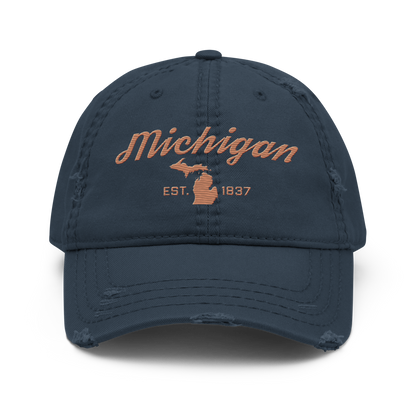 'Michigan EST. 1837' Distressed Dad Hat (Script Font) | Copper