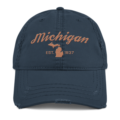 'Michigan EST. 1837' Distressed Dad Hat (Script Font) | Copper