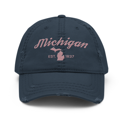 'Michigan EST. 1837' Distressed Dad Hat (Script Font) | Cherry Blossom Pink