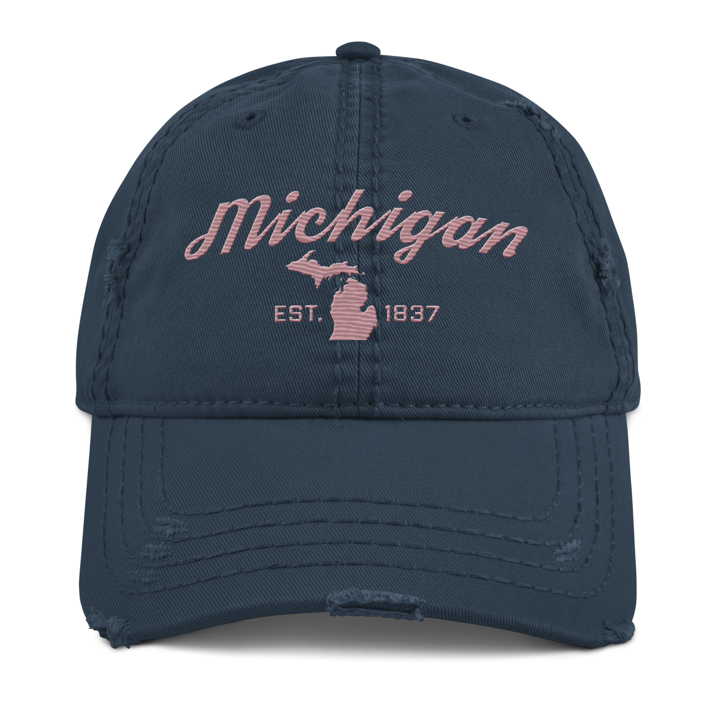 'Michigan EST. 1837' Distressed Dad Hat (Script Font) | Cherry Blossom Pink