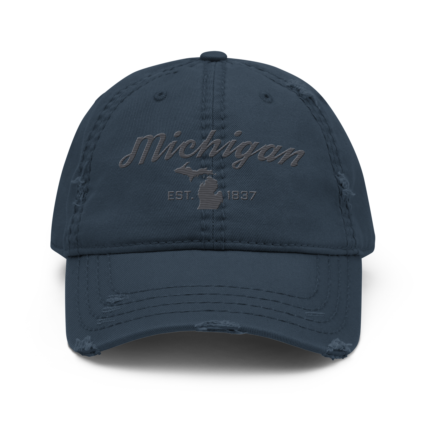 'Michigan EST. 1837' Distressed Dad Hat (Script Font) | Iron Ore Grey