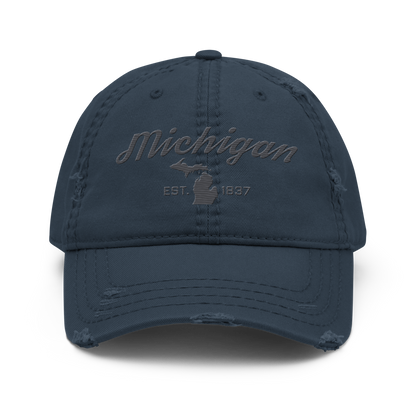 'Michigan EST. 1837' Distressed Dad Hat (Script Font) | Iron Ore Grey